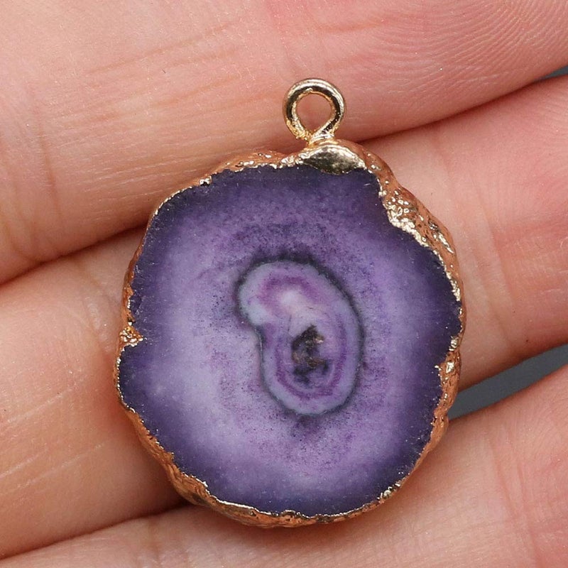 LHJ 5PCS Natural Agate Sheet Pendants - Irregular Round Mixed Color Gemstone Stone Pendants for Jewelry Making - Image 1